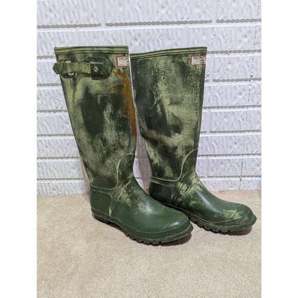 Hunter Uniroyal Vintage Unisex Rare Green Weathered Wellingtons Boots Size T5 - Picture 2 of 10